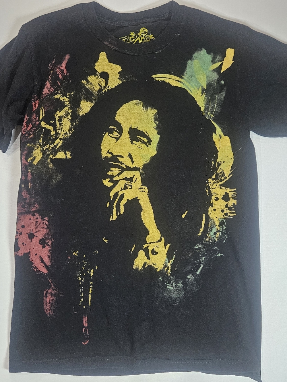 Rock Icons Bob Marley T-Shirt Mens Size‎ Small Black Yellow Graphic Casual Tee